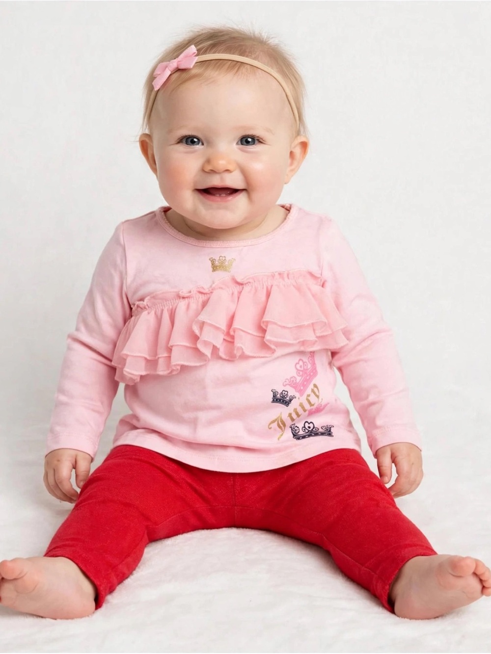 Juicy Couture Pink Long Sleeve Ruffle Top Size 6-12 Months